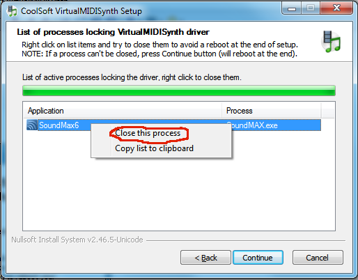 close this process on Coolsoft VirtualMIDISynth